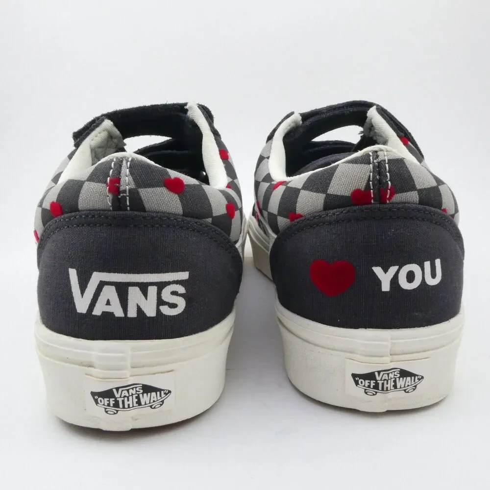 Vans Men US 6.5 Checkered Black and White Sneakers with Red Accents Excellent